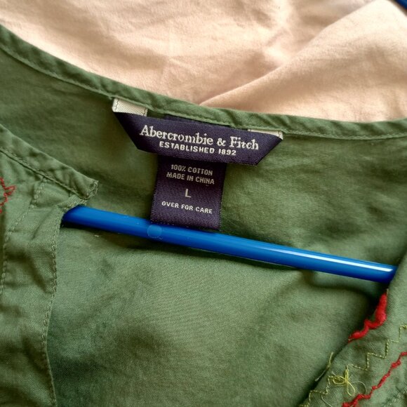 Rare Vintage Y2K Boho Peasant Top 2000s Abercrombie & Fitch Embroidered Green - Picture 2 of 5